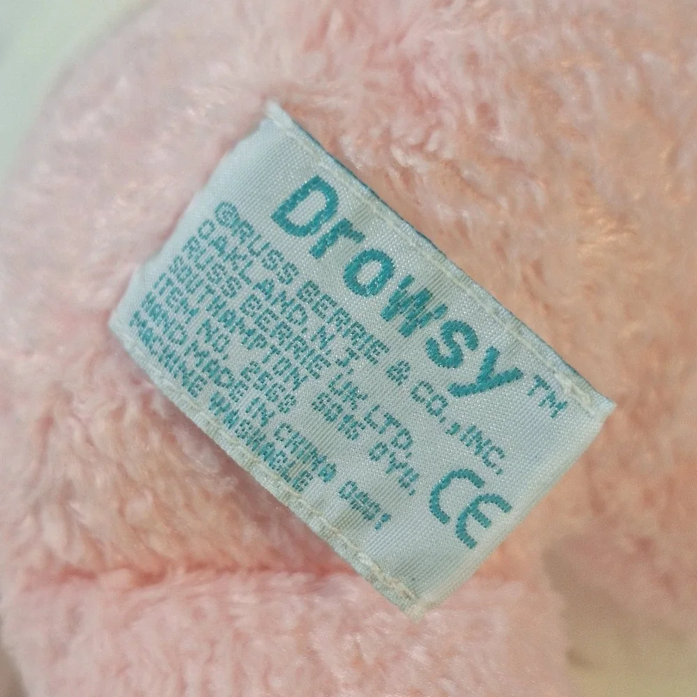 Vintage Russ Baby DROWSY Plush‎ Pink White Teddy Bear Rattle Stuffed Toy Lovey
